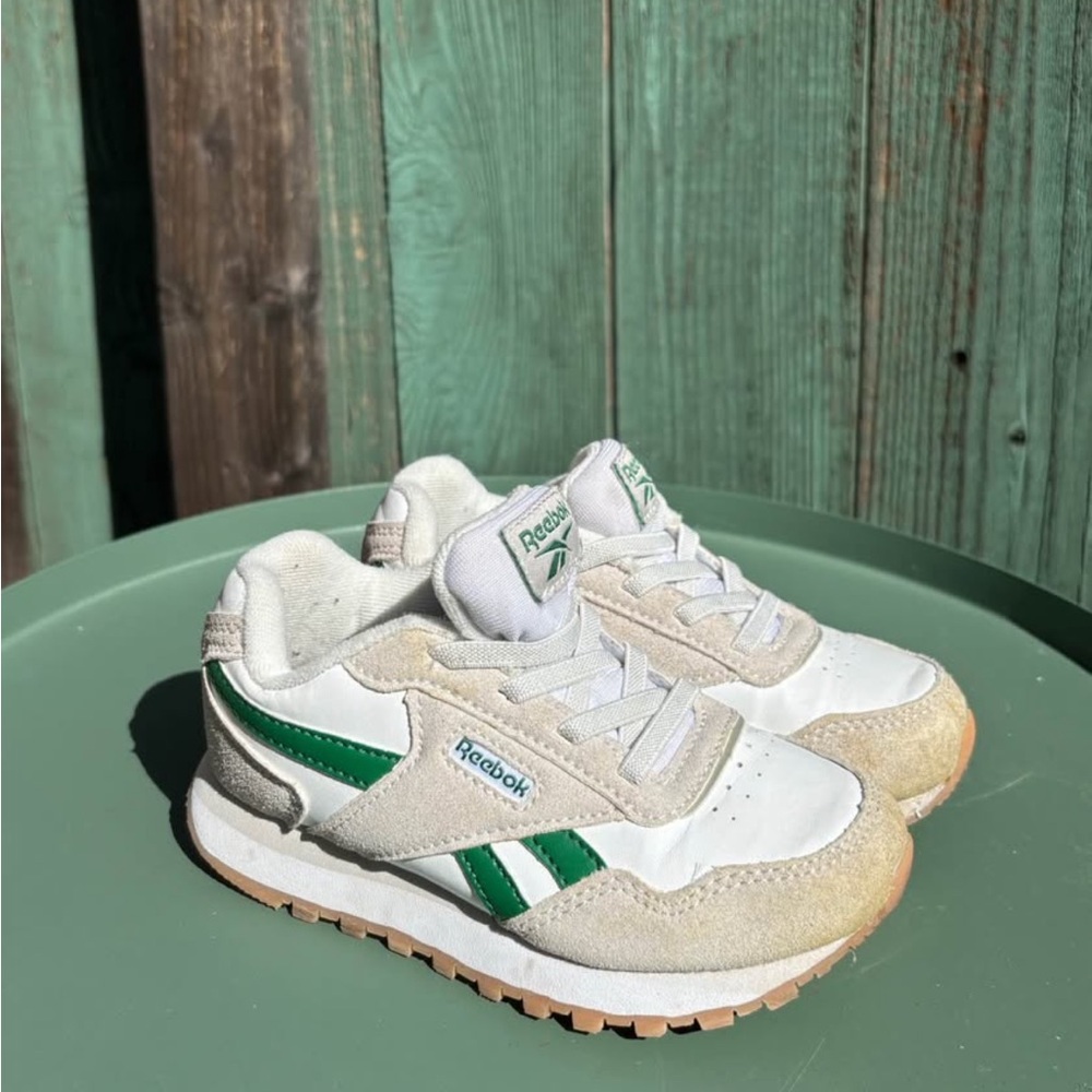 Reebok Kids White, Beige & Green Retro Runner Sneakers - Picture 2 of 6
